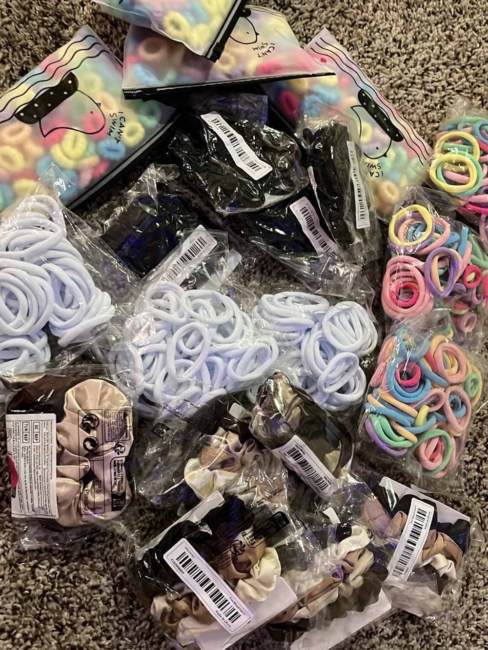 Multi-Color & White Hair Tie Pack — Elastic Hair Bands and Scrunchies